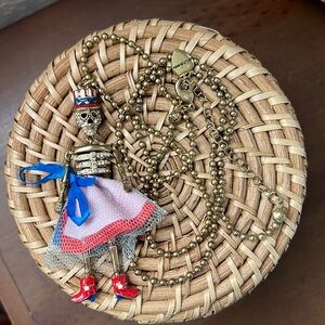 Betsey Johnson Patriotic Cowgirl Skull Long Necklace